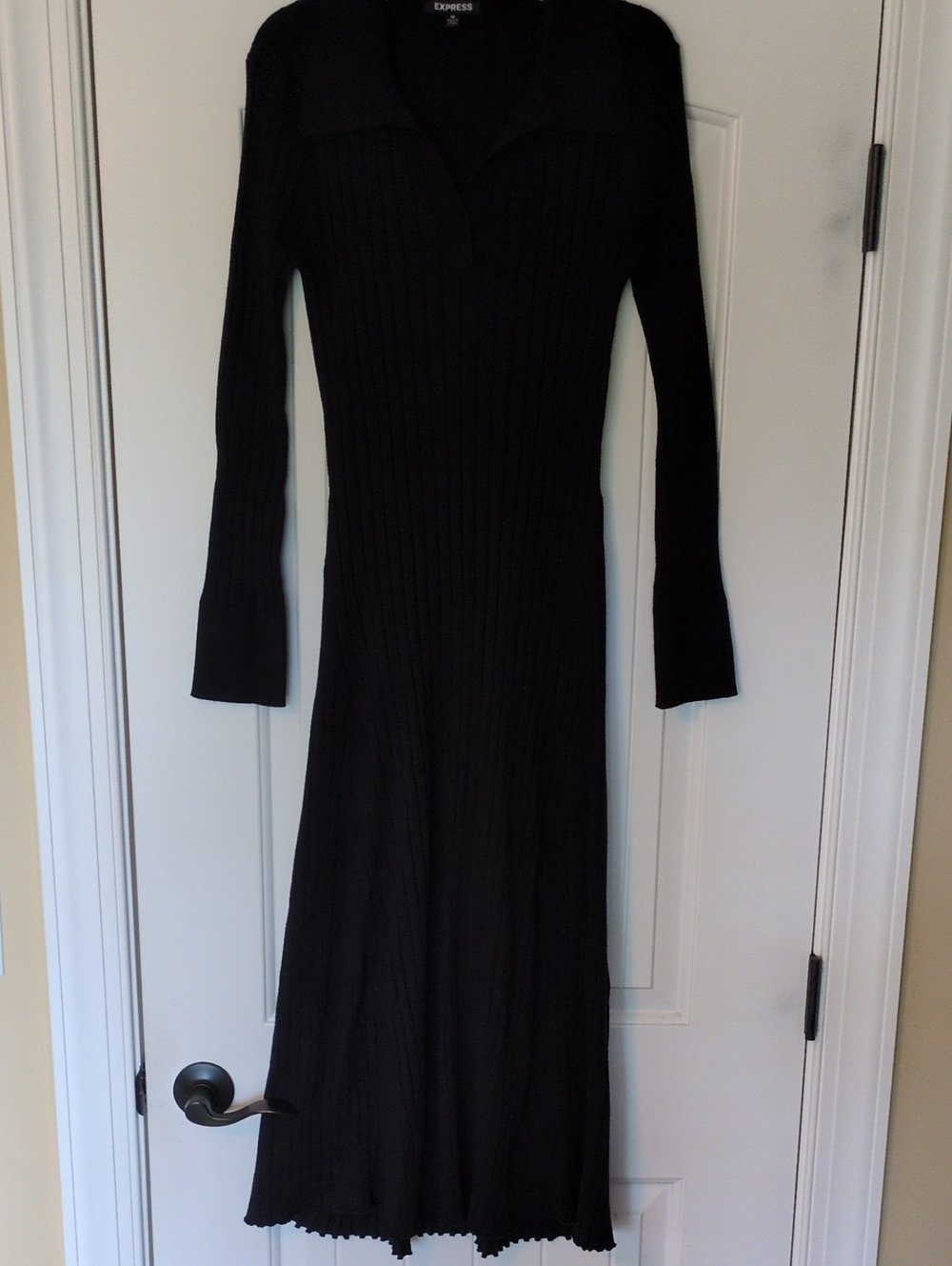 Express Black Ribbed Long Sleeve Maxi Dress with Collar